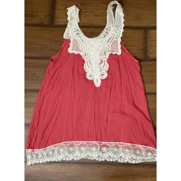 Pink Lace Tank Top Women Comfort Fit SZ M Romantic Flowy Delicate Summer - Picture 3 of 7